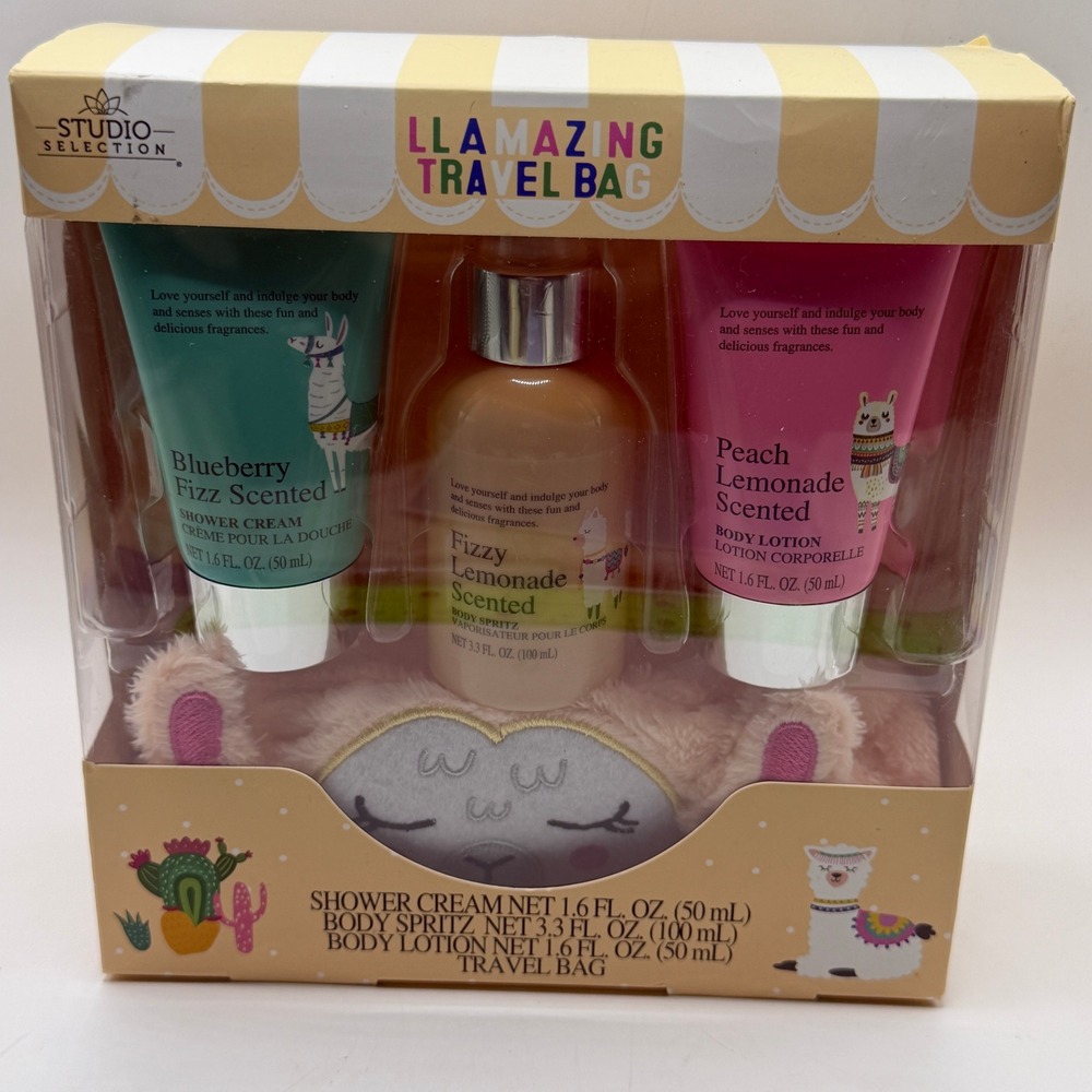 Studio Selection OS Llamazing Travel Bag Gift Set Blueberry Lemonade Peach Llama